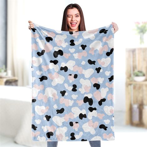 Weiche Fleecedecke mit Kuhmuster, maschinenwaschbar, atmungsaktiv und hypoallergen, ideal für alle Jahreszeiten, 80 x 100 cm