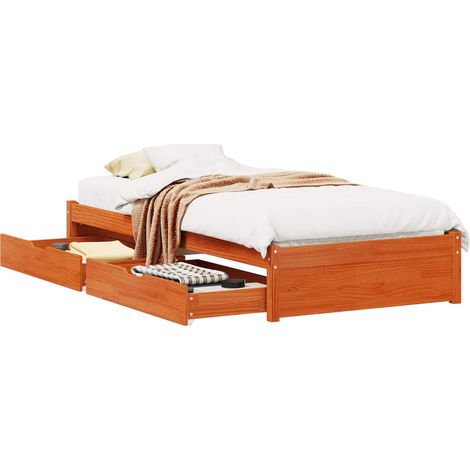 Bed Frame with Drawer with Storage Wax Brown Solid Pine Wood vidaXL (1/5)