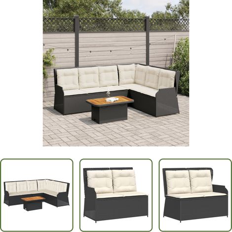 Liegesessel - 5-tlg. Garten-Lounge-Set mit Kissen Schwarz Poly Rattan (1/5)