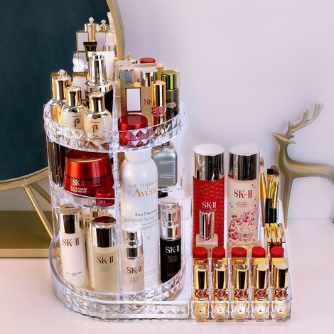Grand support rotatif 360° en acrylique transparent pour cosmétiques, organiseur de maquillage spacieux, présentoir à rouge à lèvres et pinceaux, étagère tournante pour salle de bain, rangement de bea (1/5)