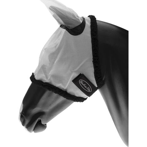Pony, Nero: Maschera antimosche PVC in nylon con copriorecchie e chiusura tessuto a strappo