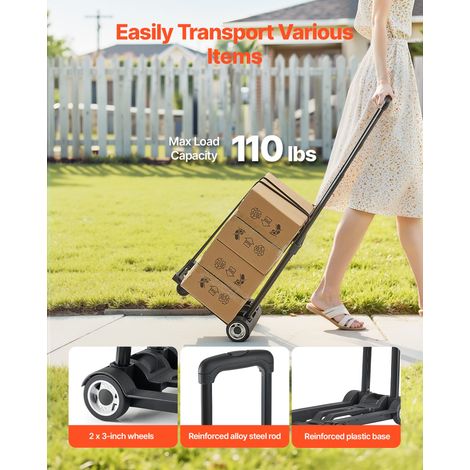 Diable Pliant 2 Roues, Chariot à Bagages Pliable, Capacité de Charge 49,9 kg, avec 1 Corde Élastique, Chariot Utilitaire à Platefor… (1/5)