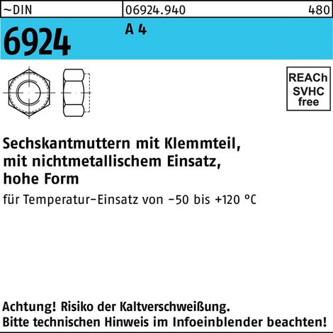 Écrou hexagonal DIN 6924 Pièce de serrage M16 A 4 25 pièces