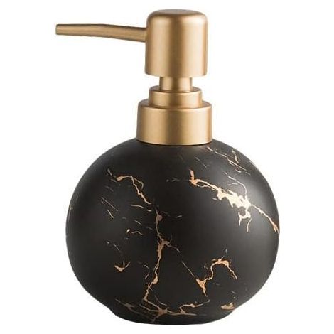 Noir,Distributeur de Savon doré pour Salle de Bain ou Cuisine - Joli Flacon de Lotion Rond en céramique - Pompe antirouille (1/5)