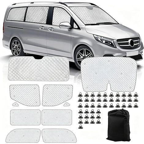 Set of 10 Interior Car Sun Shades for V-Class III W447/Viano (LWB) 2014-2022, Set of 10 Front Windscreen Sun Shields (1/5)