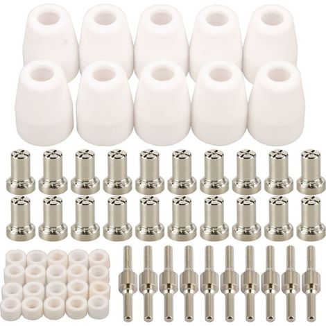 60 pcs PT-31 Nickel Plated Extended Air Plasma Cutting Nozzle Electrode Consumables Fit CUT-40 CUT-50D CT-312 (1/5)
