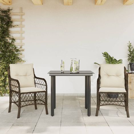 3-tlg. Bistro-Set mit Kissen Braun Poly Rattan (1/5)