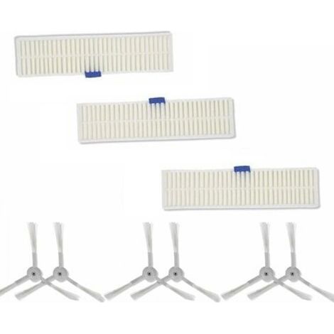 Juego de 3 filtros de polvo y 6 cepillos laterales, compatibles con aspiradoras robot Explorer Serie 60, color blanco. (1/4)