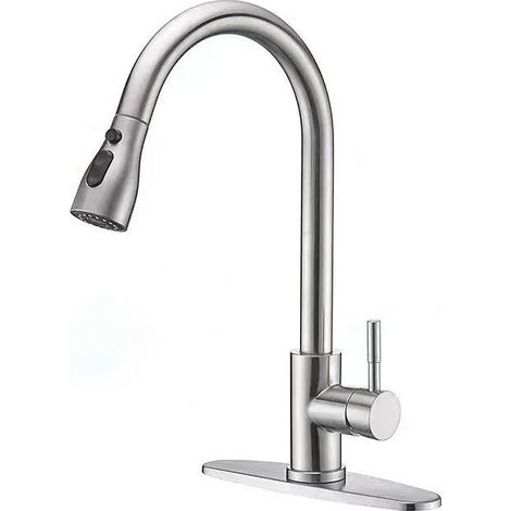 Kitchen Faucet - Brushed Silver - Pull Out Spray - 360° Rotatable - Stainless Steel - Sink Mixer Tap - 3 Mixer Functions (1/3)