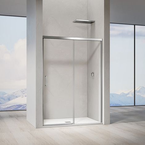 Grand Verre – Porte de douche coulissante 140x195 cm – Verre clair 8mm avec cadre chromé – Amortisseurs pour fermeture douce – Installation réversible (1/5)