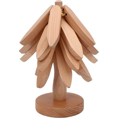 Ensemble de dessous de plat en bois 4 pièces, protecteurs de table chauffante en bois de hêtre massif avec base antidérapante, pour (1/4)