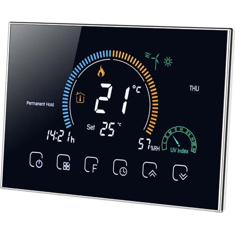 Thermostat programmable intelligent Wi-Fi 95-240V, 5+1+1 6 sessions contrôlées par APP vocale LCD rétroéclairé avec fonction de verrouillage de l'affichage de l'indice UV et de l'humidité (1/4)