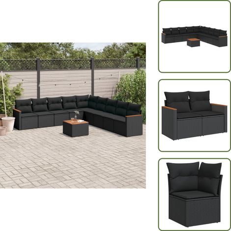 Salon de jardin 10 pcs avec coussins noir résine tressée - Ensemble Salon De Jardin - Mobilier Extérieur - Jardin Design - Chaise Lounge - Set De Jardin (1/5)