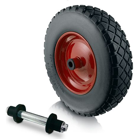 Ersatzrad Schubkarre 400x90 Schubkarrenrad 40cm PU Schubkarrenreifen 4.80/4.00-8 mit nadelgelagerter Achse (Schwarz) (1/4)