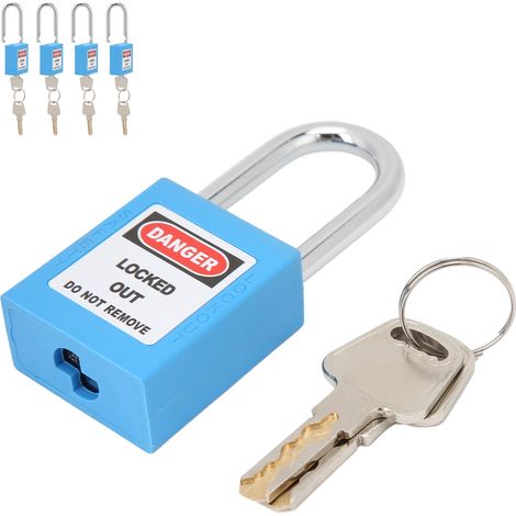Ortviai Lot de 5 cadenas de sécurité industriels LOTO à corps nylon et barre en acier 38mm avec 2 clés chacun - Bleu