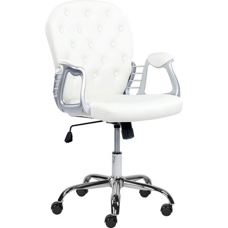Chaise de Bureau à Roulettes en Cuir PU Blanc avec Dossier Capitonné et Aspect Luxueux et Confort pour Intérieurs Glamour Tendance Beliani (1/5)