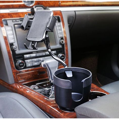 [Yuexinghui] Neue Auto-Getränkehalter-Erweiterung, 2-in-1 multifunktionaler, drehbarer und verstellbarer Getränkehalter und Handyhalter, Grau J5054PLUS (1/5)