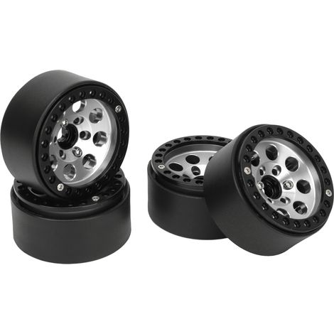 4 Roues en Alliage d'Aluminium 1,9 Pouces pour Axial SCX10 II III, Jantes Stables pour Véhicule RC Argent (1/5)