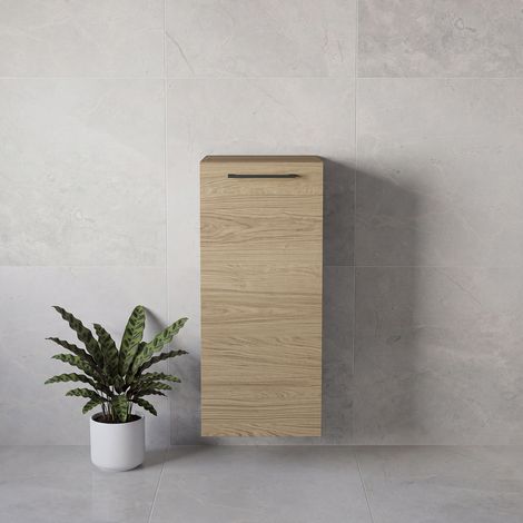 Napoli Light Oak 350mm Wall Mounted Single Door Side Cabinet - 350mm - Gunmetal Grey 160mm Handle