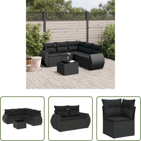 vidaXL Canapé en résine - Salon de jardin 6 pcs avec coussins noir résine tressée (1/5)