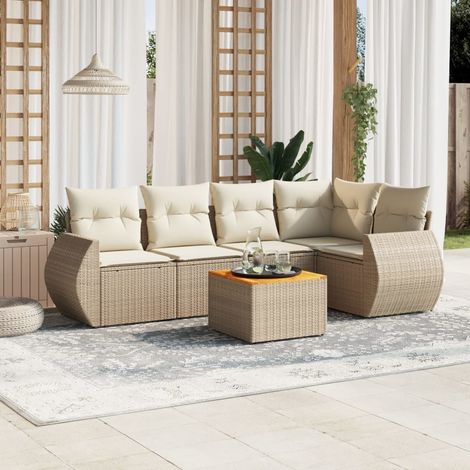Set Divano da Giardino 6 pz con Cuscini Beige in Polyrattan vidaXL (1/3)