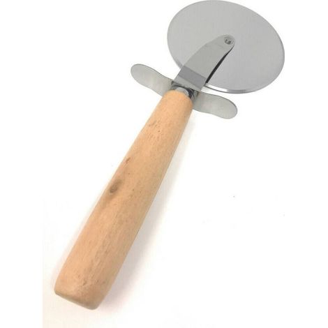 TRADE SHOP - Rotella Tagliapizza Con Lama Acciaio Manico Legno Coltello Pizza Da Cucina 51033 -