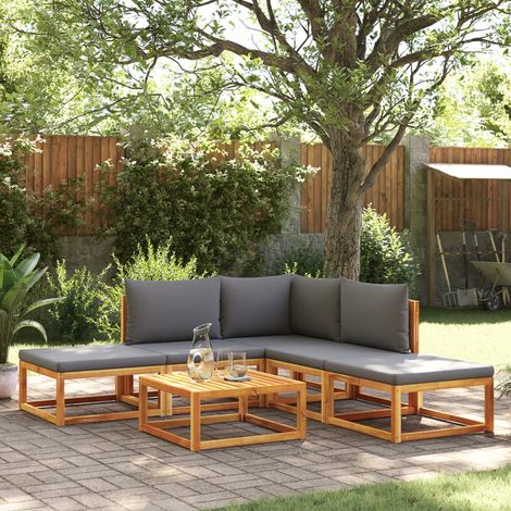 Salon de jardin en bois d'acacia massif et corde tressée avec coussins gris 6 pièces - PANGIVO (1/5)