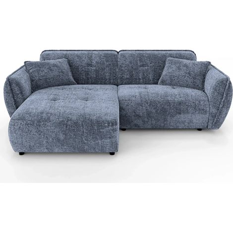 MONA - Canapé d'angle tissu chenille 4 places - Gauche - Bleu