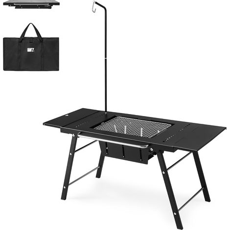 Table IGT portable avec barbecue au charbon de bois, table de camping pliable livrée avec rallonge et support de lanterne, idéale pour les barbecues en plein air (1/5)