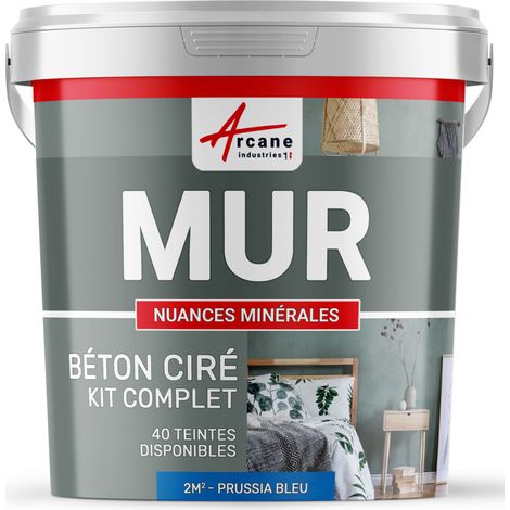 béton ciré, mur, couleur, enduit décoratif, enkit, gris, blanc, beige - 2 m² - Mate Bleu Prusse - ARCANE INDUSTRIES