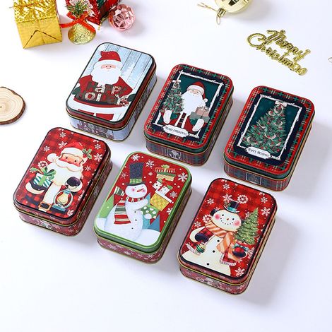 Boîte À Cookies - Boîte Métallique Pour Biscuits Noël - Contenant Rectangulaire Avec Couvercle - 12,5 x 8,5 x 4,5 cm - Lot De 6 (1/5)