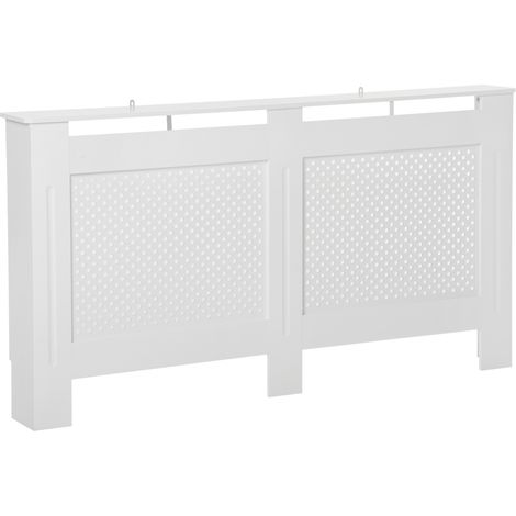 Copritermosifone in Legno MDF, Copri per Termosifone Moderna con Ripiano Superiore e Antiribaltamento per Casa e Ufficio, 151.5x82x19 cm, Bianco