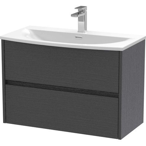 Nuie Havana Graphite Grey Woodgrain 800mm Wall Hung 2 Drawer Vanity Unit and Curved Ceramic Basin - HAV2206G (1/4)