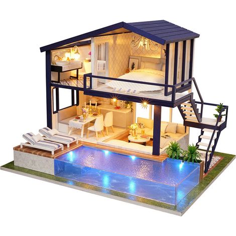 Maison de poupée miniature en bois à assembler, ornement décoratif pour enfant (sans housse) (1/5)
