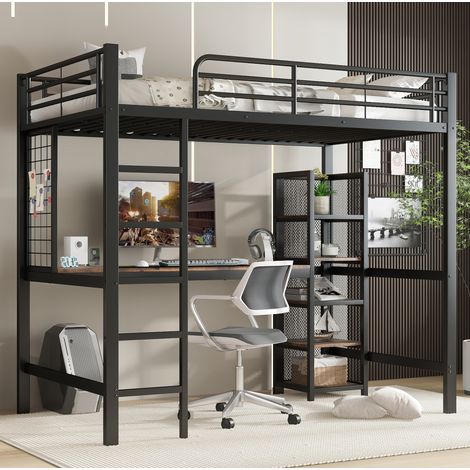 letto salvaspazio 90x200 con scrivania ripiani nero OKMYHOME (1/5)