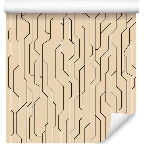 Carta da parati con motivo geometrico beige e crema per soggiorno e camera da letto, 50x1000 cm. (1/5)