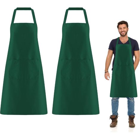 Juego de 2 delantales de chef verdes personalizables, con 2 bolsillos, para usar en la cocina, barbacoa, jardín, cafetería o restaurante.