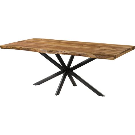 Table à Manger en bois de Sheesham 200x100x76 naturel sablé / pied cenral anthracite matte FREEFORM 5