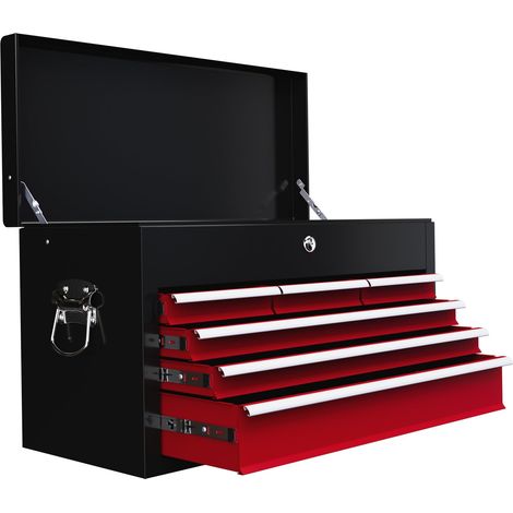 Werkzeugkasten Werkzeugkoffer 6 Schubladen Schloss Werkzeugbox Griff Werkzeugkiste Stahl Rot+Schwarz 60X26X34Cm