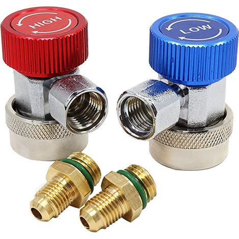 Adaptador Acoplamiento Rápido R134a - Conexión Estanca para Aire Acondicionado Automotriz - Emboca Macho 1/4 Pulgada - Ajuste Vertical Horizontal - 2 Unidades (1/4)