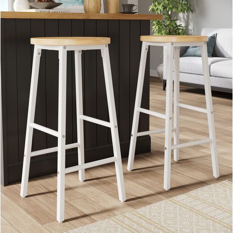 2er-Set Barhocker, Sitz in Holzoptik, 63 cm, weißes Metall, 150 kg, OKMYHOME (1/5)