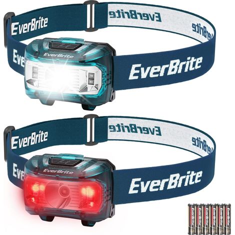 Lampe Frontale avec 3 Lumières Blanche, Rouge et Verte, 300 LM, 5 Modes d'Eclairage, Torche Frontale Réglable pour Pêche, Camping, Lecture, Randonnée, 6 Piles AAA Incluses (Rose) (1/5)