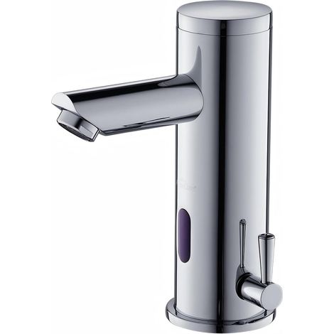 Mitigeur lavabo infrarouge sans contact, robinet détecteur IR monotrou, bec fixe avec mousseur, eau chaude/froide, laiton chromé, salle de bain, alimentation sur pile (1/5)