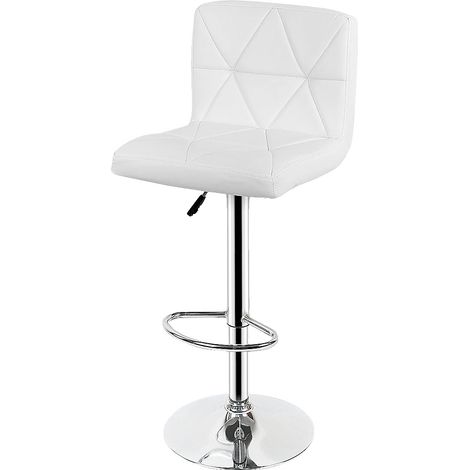 Tabouret de bar, hauteur réglable, coussin en cuir PU, BLANC (1/2)