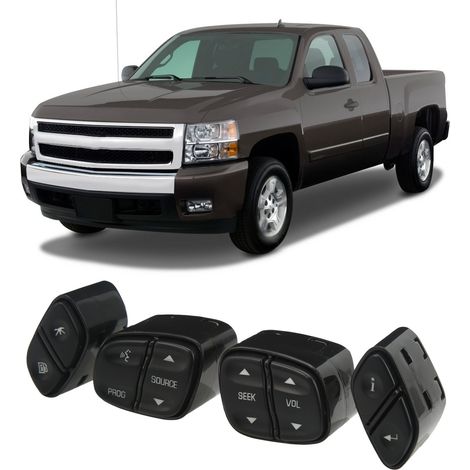 Vier Lenkrad-Bedienknöpfe für Chevrolet Silverado 1500 und GMC Sierra (schwarz) (1/5)
