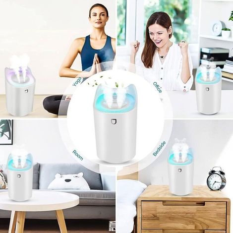 Basetbl – Humidificateur d'air USB 3L – 2 orifices de pulvérisation – Fonctionnement silencieux < 35 dB – 24h en mode intermittent (1/3)
