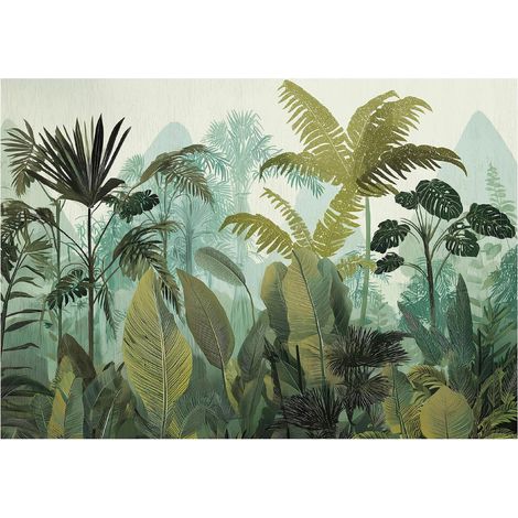 Papier peint mural jungle forêt tropicale feuilles intissé grand format design intérieur salon chambre pas cher 350x250 cm