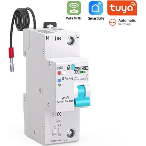 Tuya Interruttore Automatico MCB da 63A Smart WIFI con Contatore di Energia 1 Pulsante (1/4)