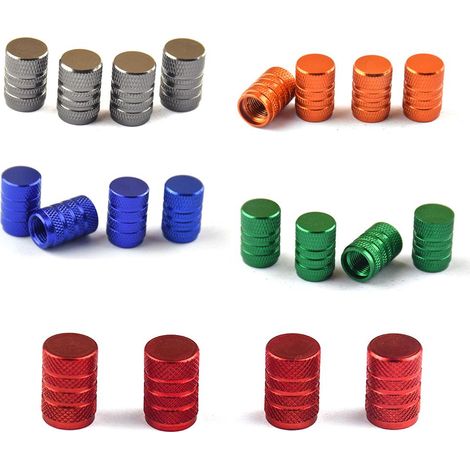 20 Capuchons de tige de valve pneu en aluminium, couvercles avec joint caoutchouc pour voitures, SUV, vélos, camions, motos - 5 coloris vert bleu orange argent rouge (1/5)