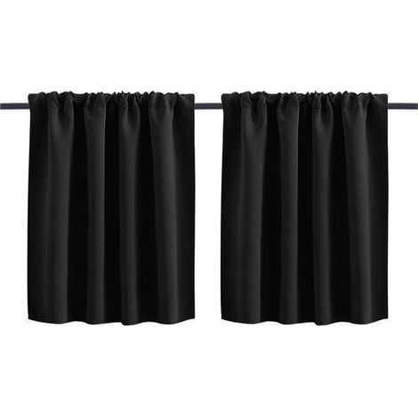 Rideaux occultants pour cuisine, 76x60cm, polyester noir, passe-tringle. (1/5)